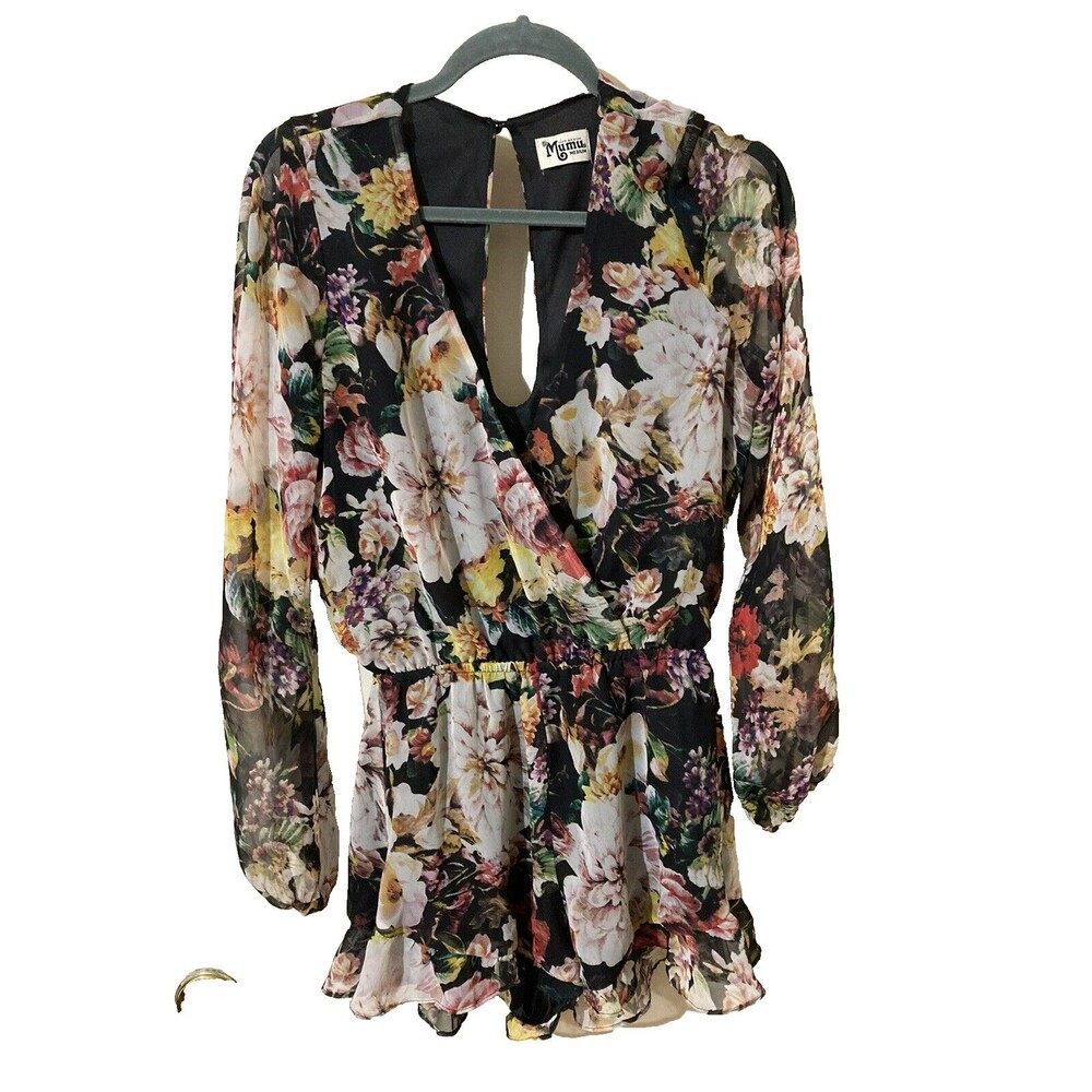 Show Me Your Mumu Medium Romper Floral Frill Ruffle Lined Plunge Neck